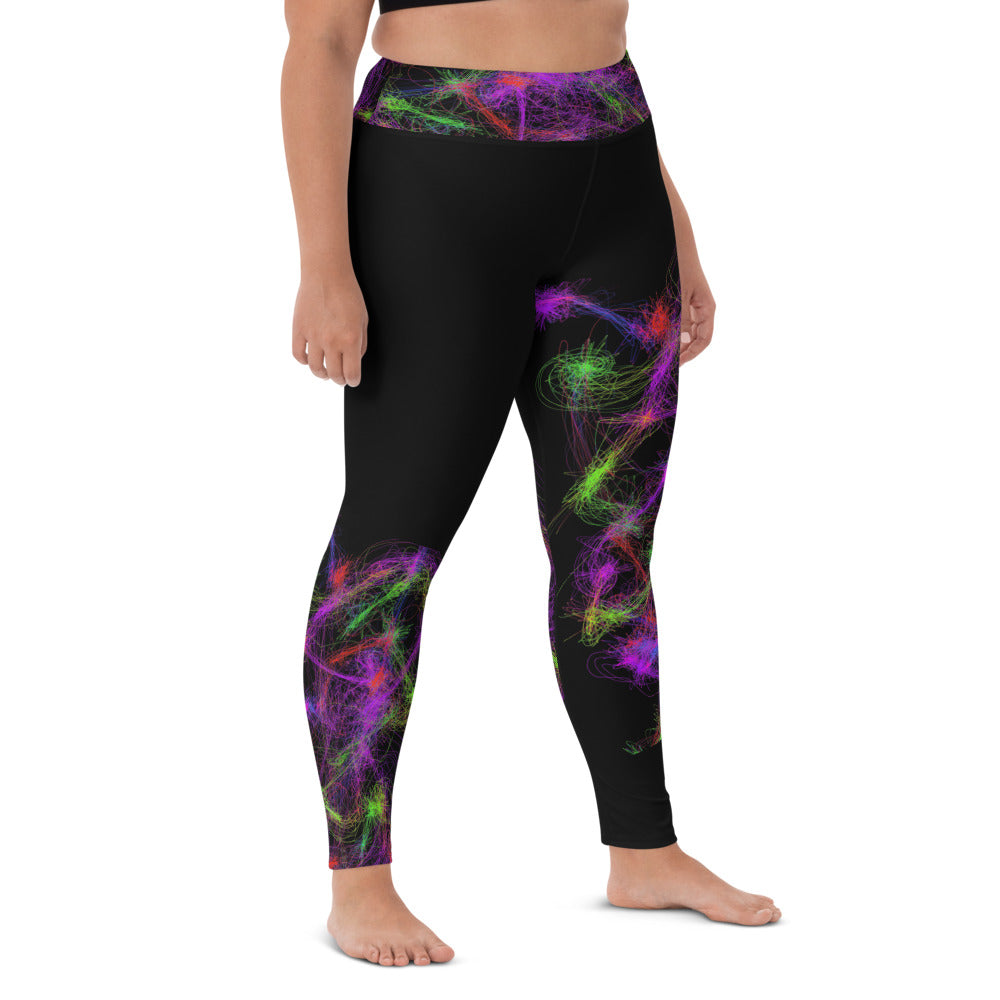 Gym Wear Leggings-Neon Art on Black. Streetwear Leggings. Yoga Pants. WickedYo.